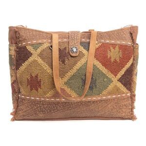 Myra Bag Handmade Mahsen Weekender Bag Upcycled Canvas & Cowhide Leather